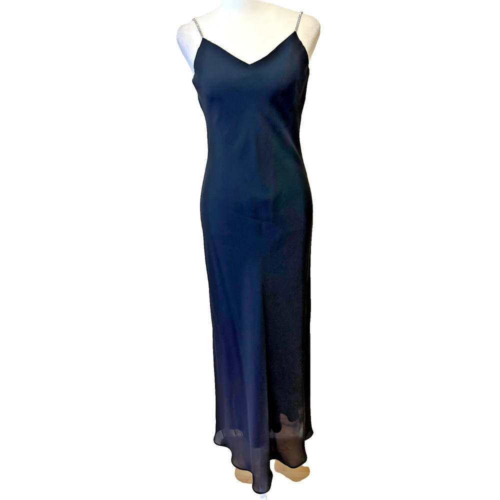VTG Dave & Johnny Dress‎ Formal Maxi Black Open Back Rhinestone Straps Size 3-4